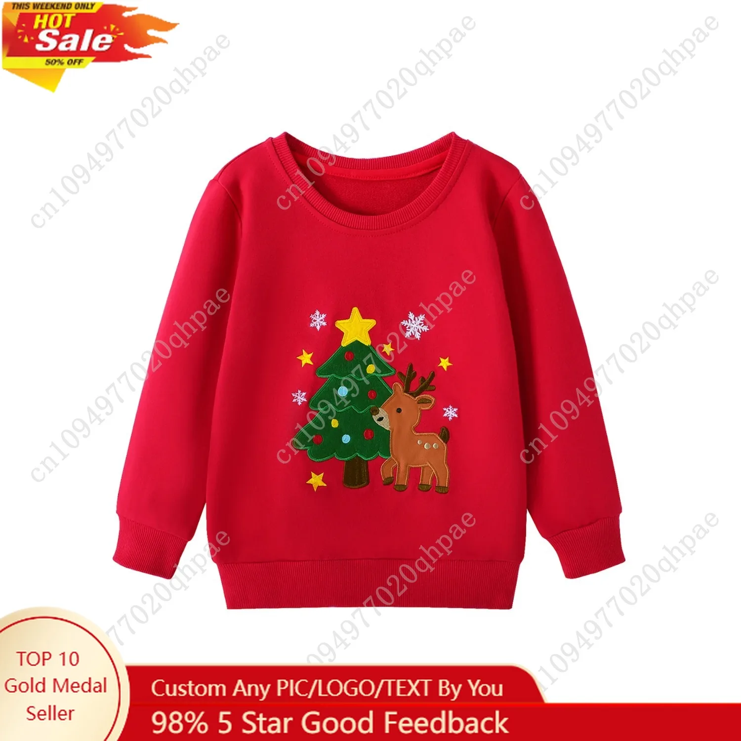 

Christmas girls' fashionable hoodie long-sleeved pure cotton cartoon pattern tree elk random print outdoor casual pullovers
