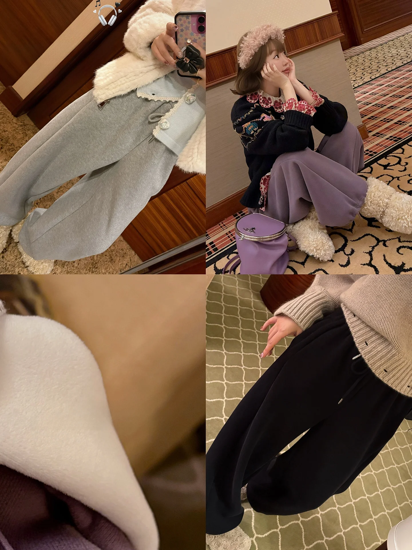 

Vimas Fleece Lined Thick Winter Pants Comfortable Non-Bulky Ankle Length Adjustable Casual Straight Leg Women's Knitted Trousers