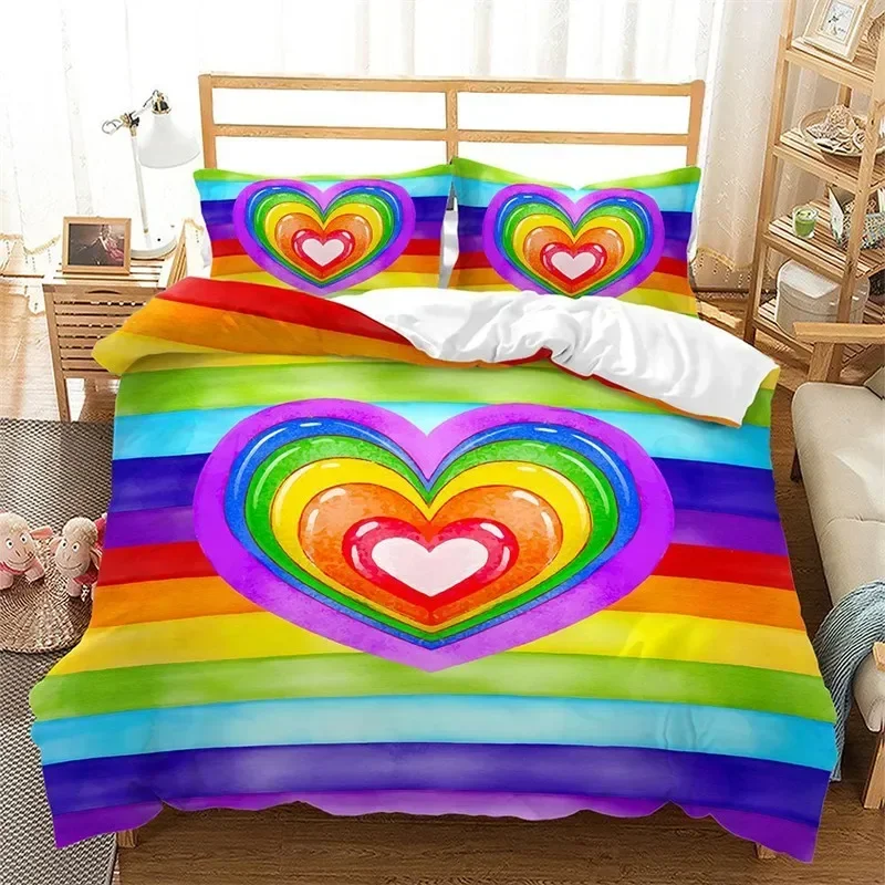 Rainbow Pride Flags Stripe Bedding Set Single Twin Double Queen King Cal King Size Bed Linen Set