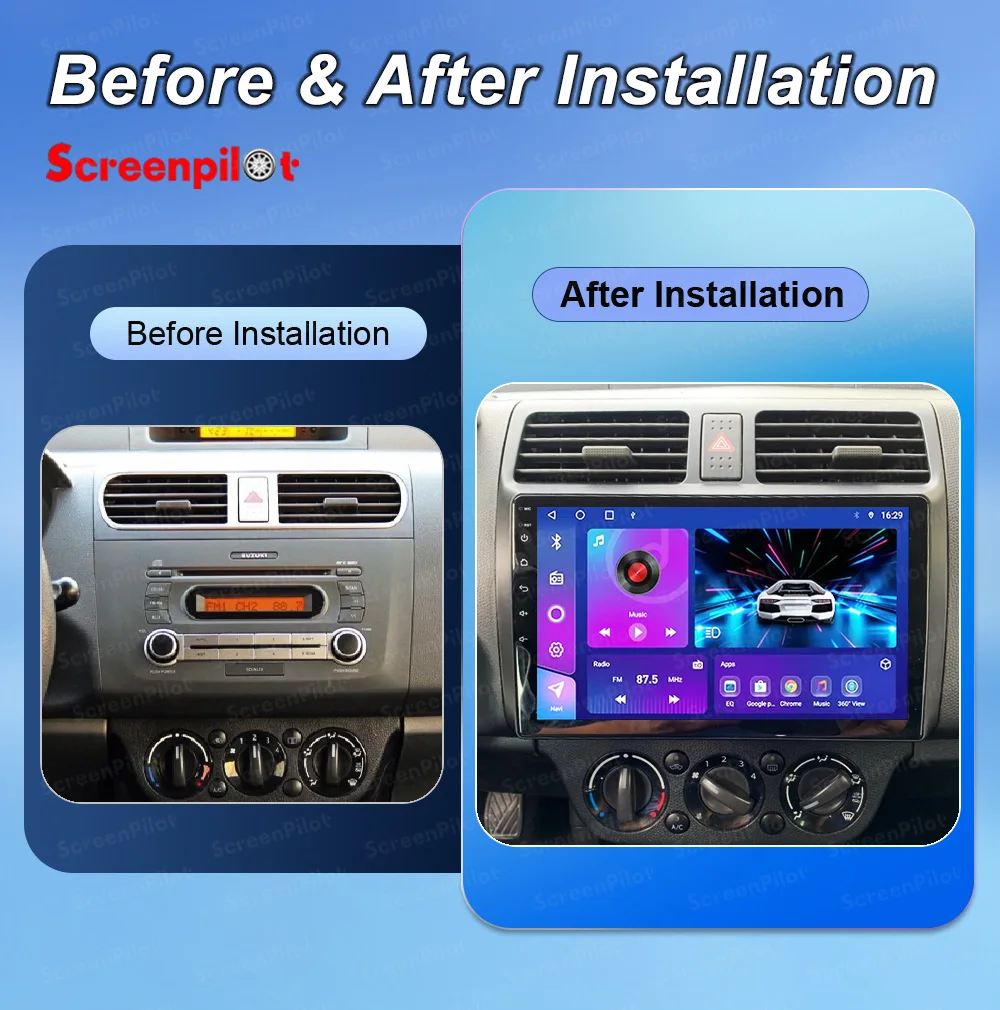 Android 16 Car Radio Stereo Head Unit For Suzuki Swift 2003 - 2010 Multimedia Video Player GPS Navigation QLED Touch Screen BT