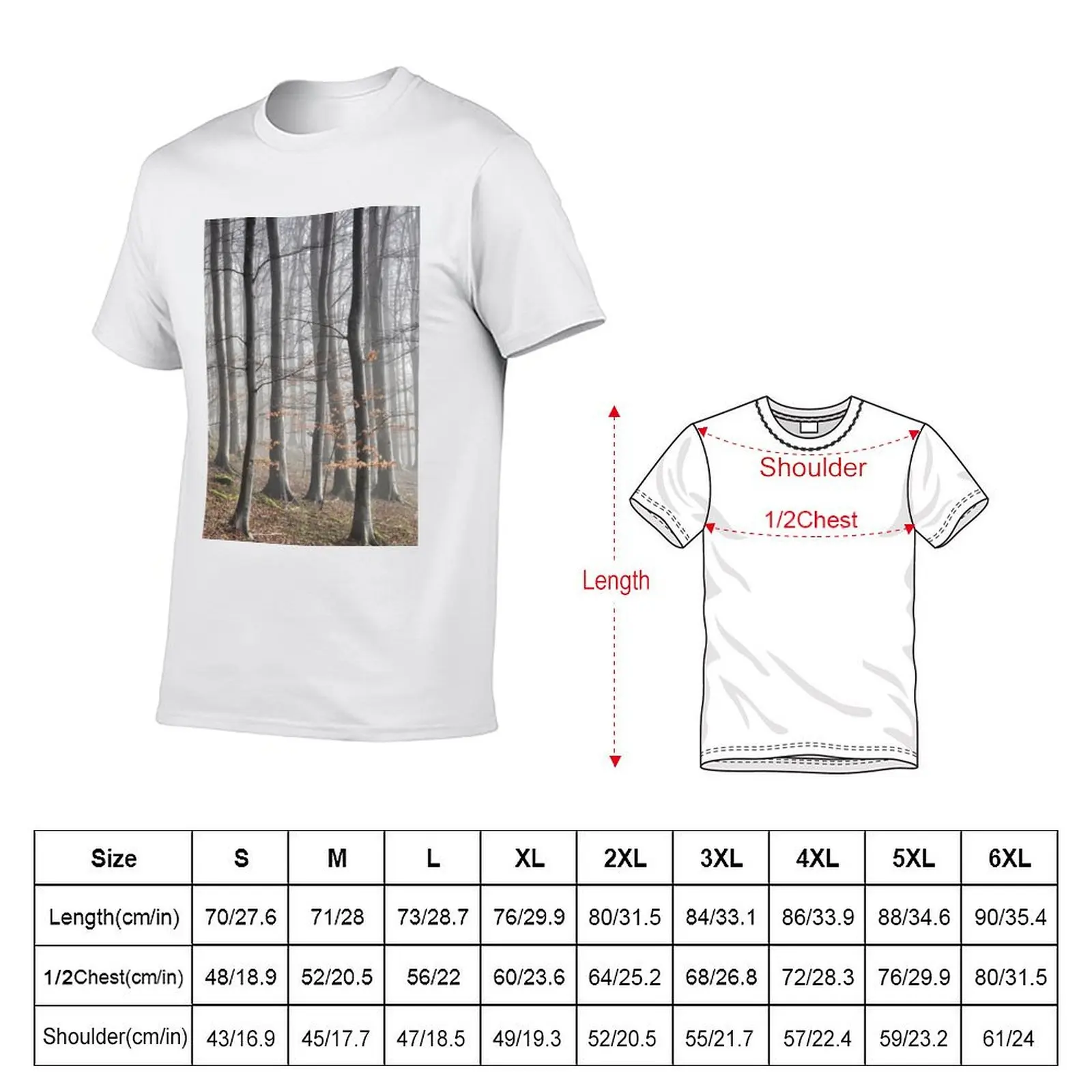Beech Tree Woodland and Mist T-Shirt Utility Work Short Sleeve Top