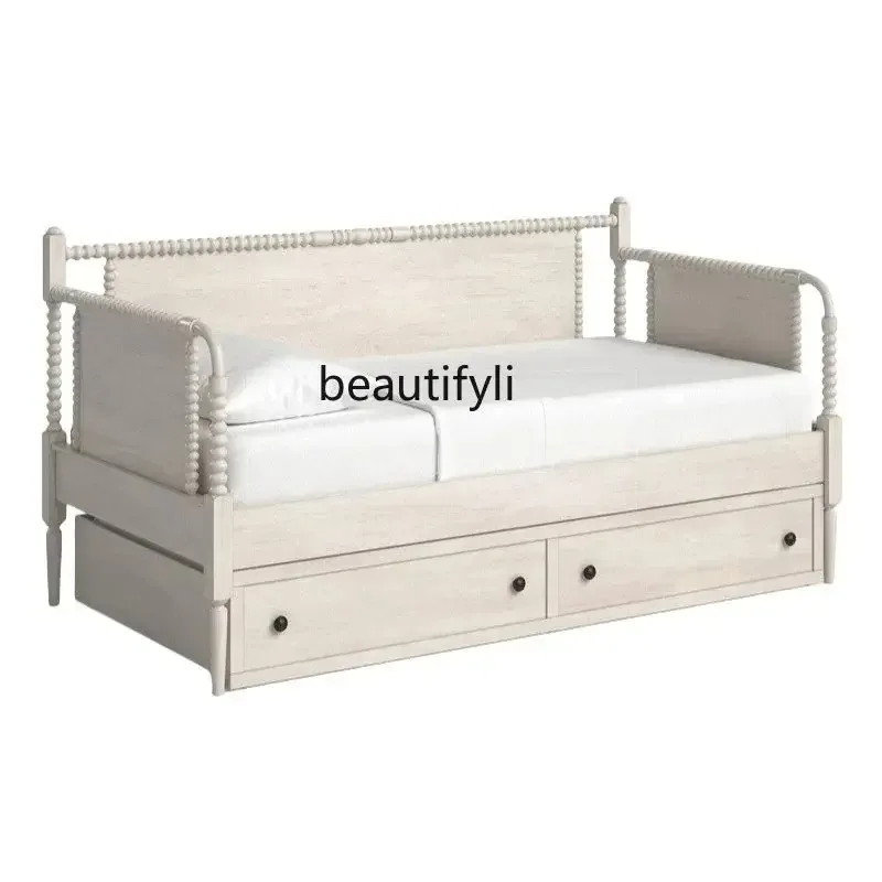 K132 American retro solid wood sofa bed living room balcony leisure sofa French antique old three-person sofa