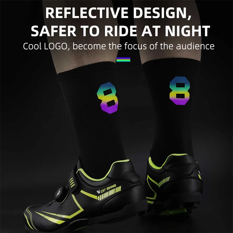 WEST BIKING-Calcetines reflectantes de compresión para hombre, medias transpirables para ciclismo profesional, fútbol, baloncesto