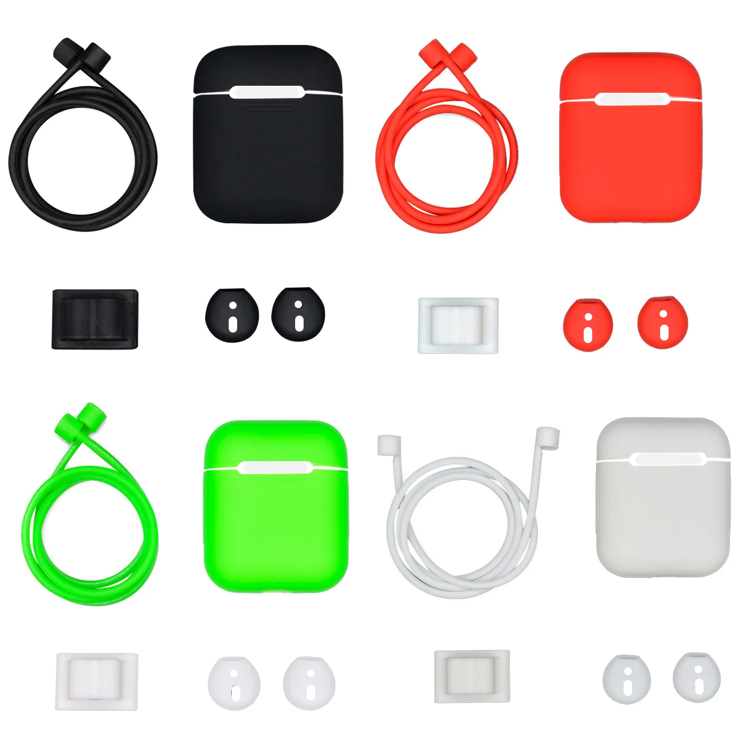 Silicone Case for Apple AirPods Solid Color Protective Cover Set With Eartips Anti-lost Strap Earphone Accessories Gadget