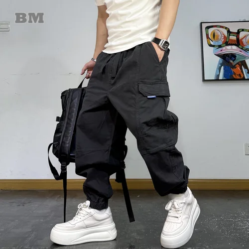 Ropa de calle coreana, pantalones Cargo holgados para hombre, alta calidad, multibolsillos, Retro, para correr, holgados, Hip Hop, informales, pantalones Haram de gran tamaño