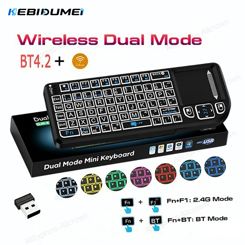 KEBIDUMEI 2.4G Bluetooth Mini Keyboard Built in Touchpad Keyboard Mouse Combo Portable Keypad For Phone TV Tablet Laptop Travel