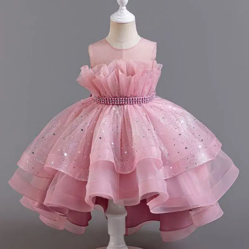 

Lace Mesh Sleeveless Party Dress for Kids Girl Fashion Solid Color Girls Party Dresses Summer Evening Dresses Princess Dresses