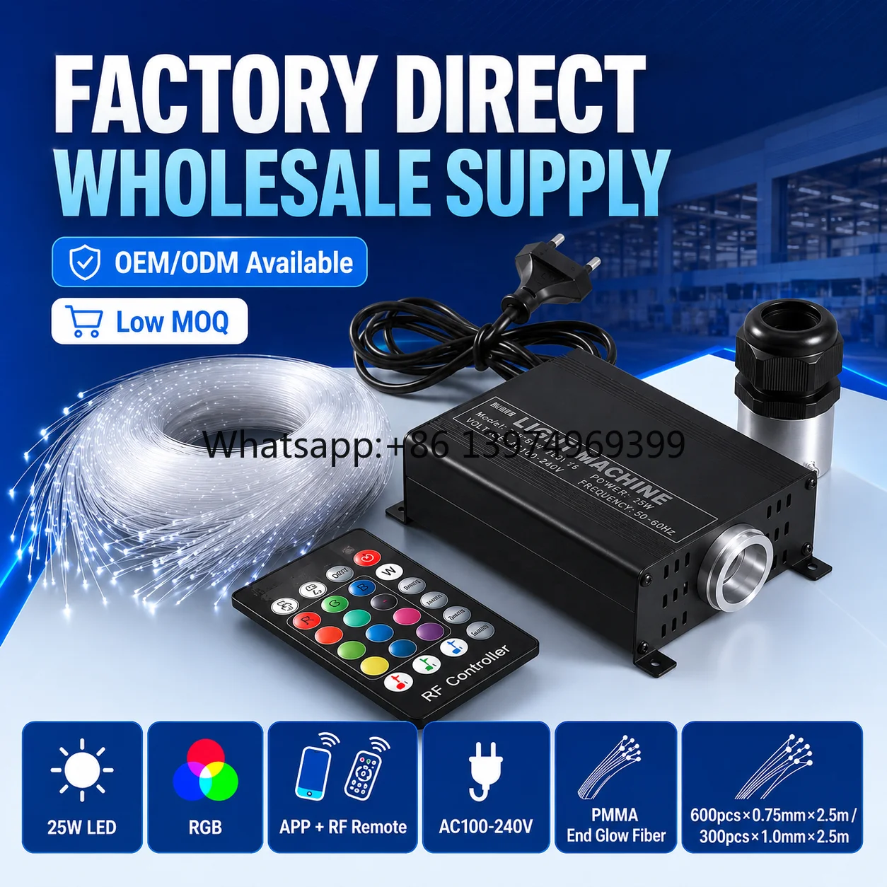 Wholesale 25W RGB Fiber Optic Star Ceiling Light Kit APP Controlled for Bedroom Car Roof Home Theater