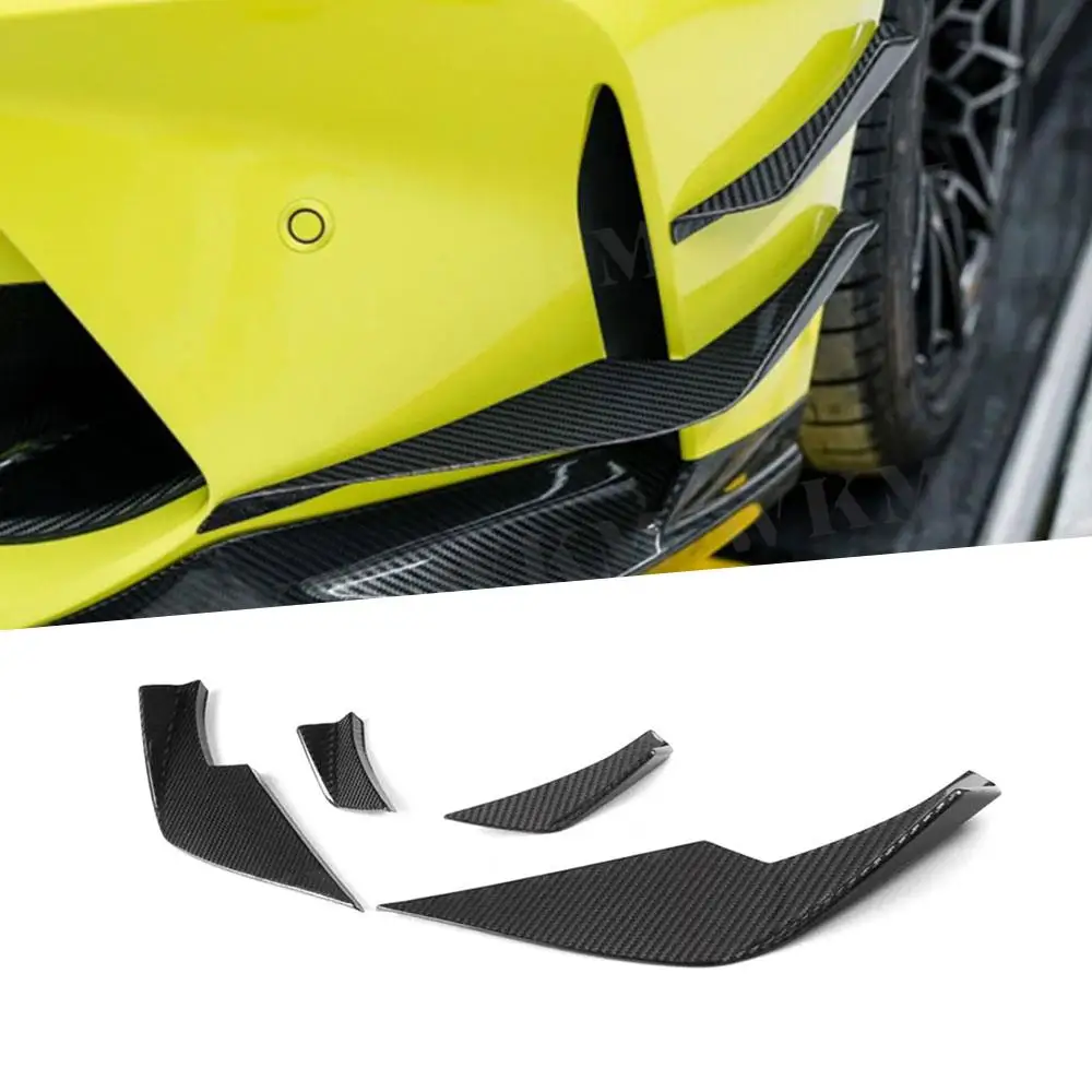 

Передний бампер из сухого углеродного волокна, канады, сплиттер, спойлер для BMW G80 M3 G82 G83 M4 2021 + 4 шт./компл., FRP Bodykit, боковые лепестки