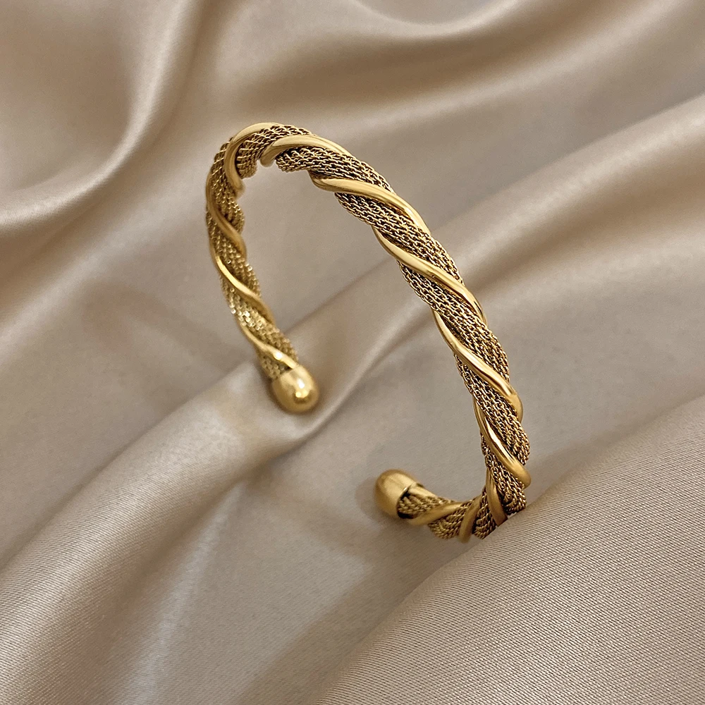 Greatera Hochwertiger Warp Twine C-förmiger offener Herren-Armreif aus Edelstahl mit Strass-Intarsien, Damen-Manschettenarmband, Schmuck, Geschenk – Detail 9