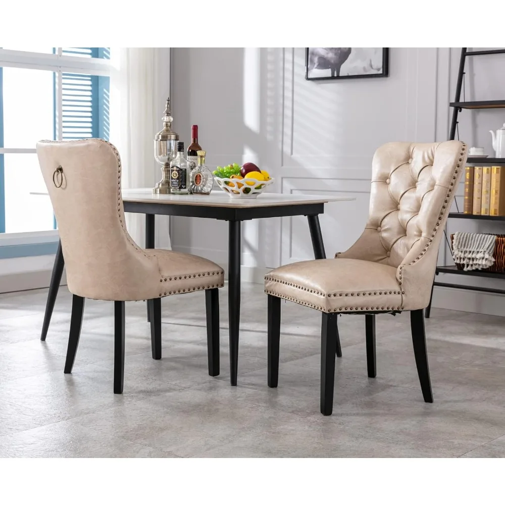 

Modern Dining Chairs Set of 2 Mid Century Leather Dining Room Chairs with Wood Legs Tufted Upholstered Kitchen Side Chairs