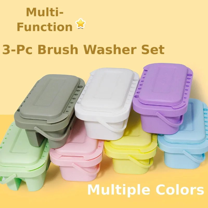 3-in-1 Multi-Use Paint Brush Washing Bucket Set with Palette, Brush Holder & Handheld Water Bucket, Portable Art Painting Tool