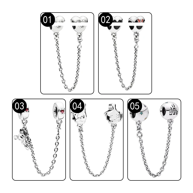 925 Sterling Silver Safety Chain Charms Beads For Bracelets Women DIY Jewelry Making Iconic Mouse Gestures Castle Trinkets Gifts