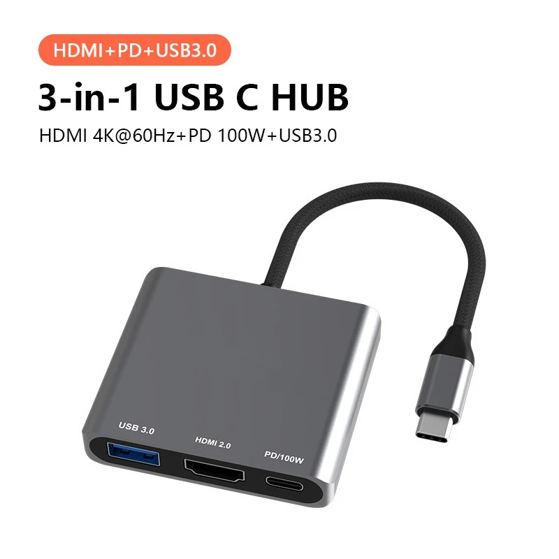 

3 in 1 usb c to hdmi high definition 4k/60hz notebook usb3.0 converter hub