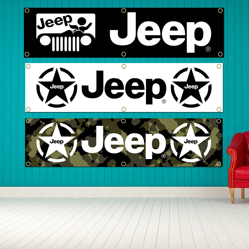 60X240cm J-Jeeps car Banner Flag Polyester Printed Garage Wall Art Outdoor Decorations Tapestry With Brass Grommets