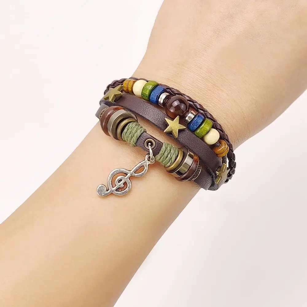 Multi-Layer Beaded Bracelet Handmade Musical Note Fairy Core Accessories Adjustable Boho Style Fairy Grunge Bracelet Men Jewelry