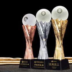 Customized Crystal Trophy, Electroplating Golden Resin, Creative Excellent Award Snooker Event Souvenir billiard Trophy Gift Box