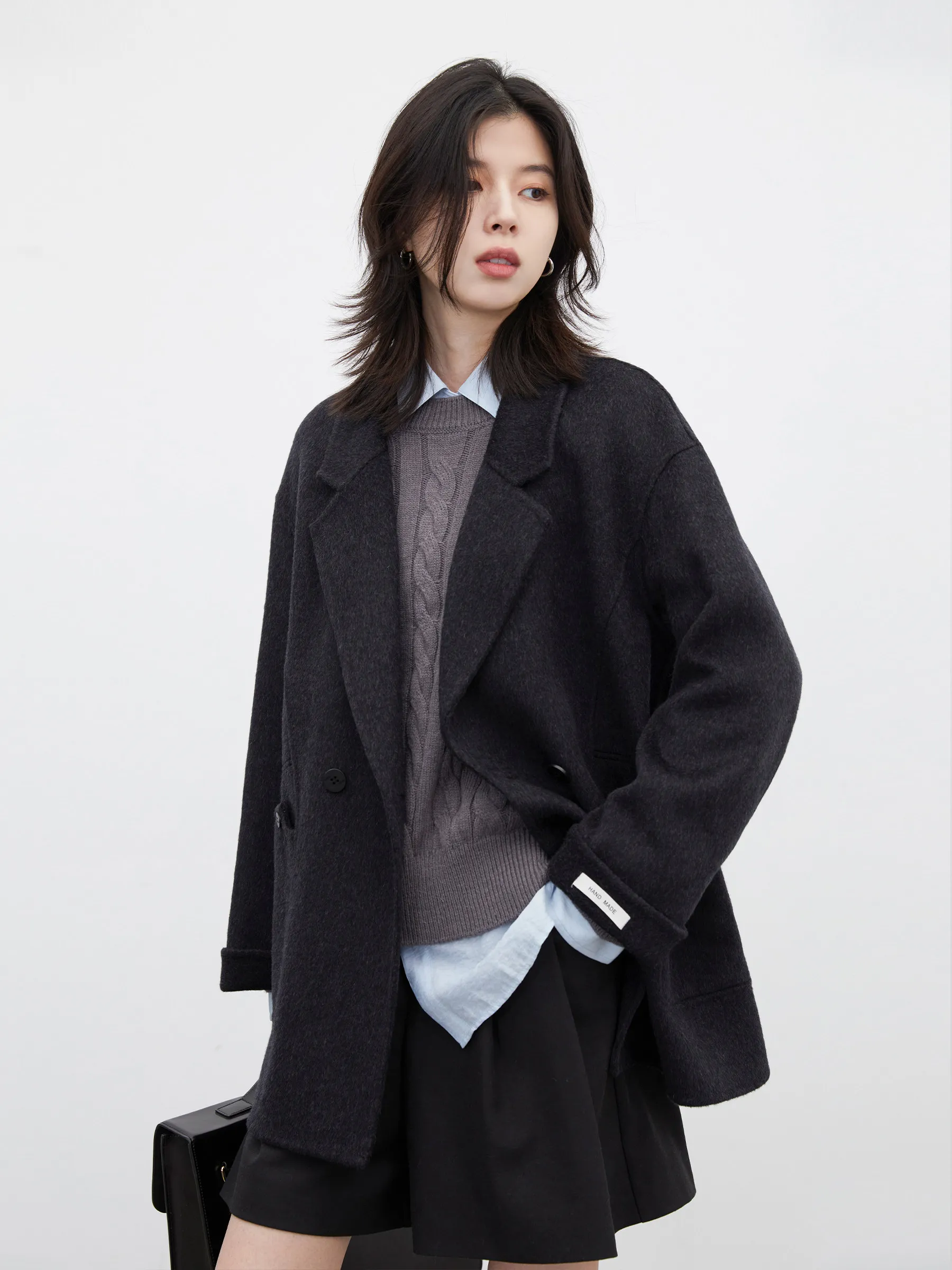 CHIC VEN New Women Woolen Coat Double-sided Loose Casual Double-breasted Solid Plus Size Top Ladies Overcoat Autumn Winter 2026