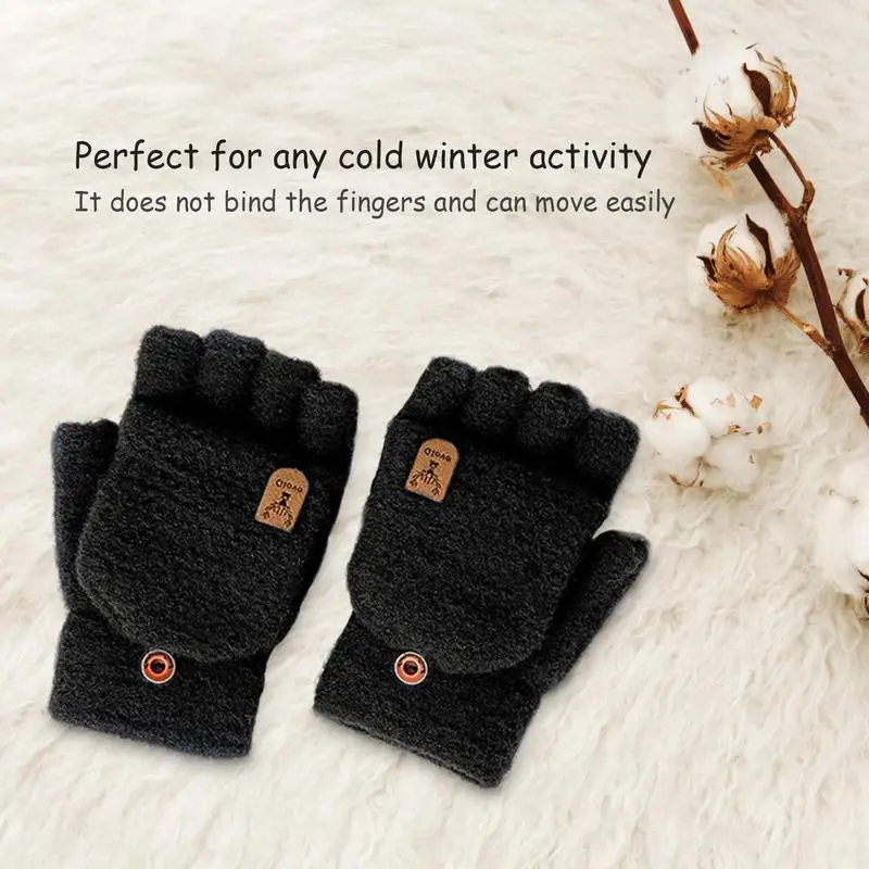 Fingerless Gloves Kids | Winter Stretchy Knit Gloves Convertible Fingerless Gloves | Half Finger Gloves for Boys 2-15 Years