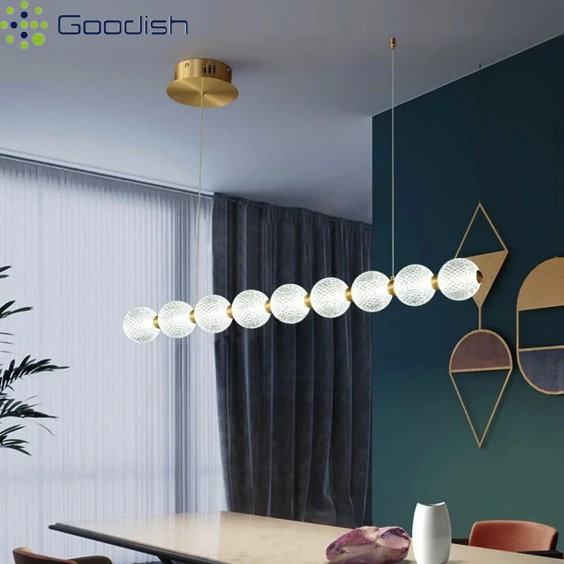 Industrial Minimalist String Bead Suspension All Copper LED Pendant Light Art Indoor Lamp for Bedroom Home Decoration Chandelier