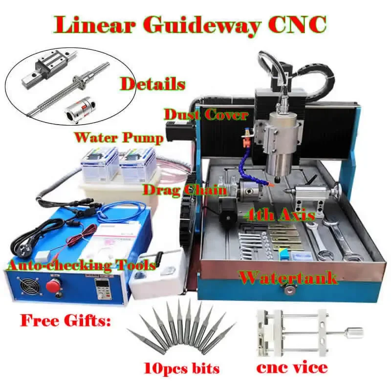 

Diy Linear Guideway Router CNC 6040L 3040L Metal Engraving Milling Machine Stainless Steel Table 4 Axis USB 2200W 1500W VFD Kit