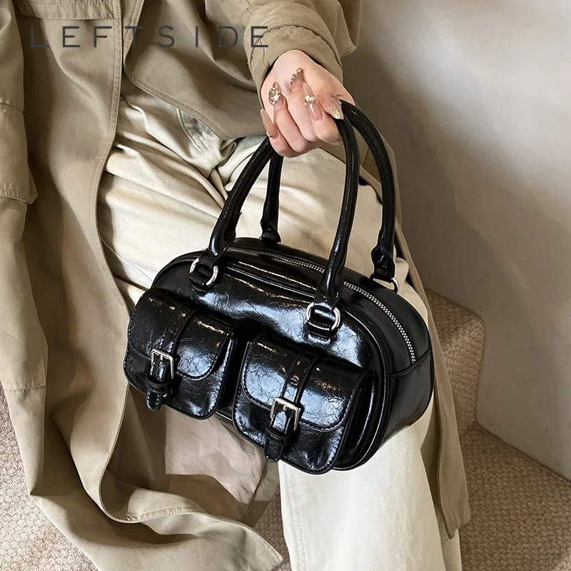 

LEFTSIDE Small PU Leather Double Pockets Shoulder Bags for Women 2024 Y2K New Luxury Crossbody Bag Females Handbags and Purses