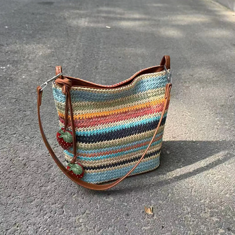 

Summer Popular Bag Women New Large Capacity Versatile Seaside Holiday Shoulder Bags High Aesthetic Casual Weave Crossbody Bag