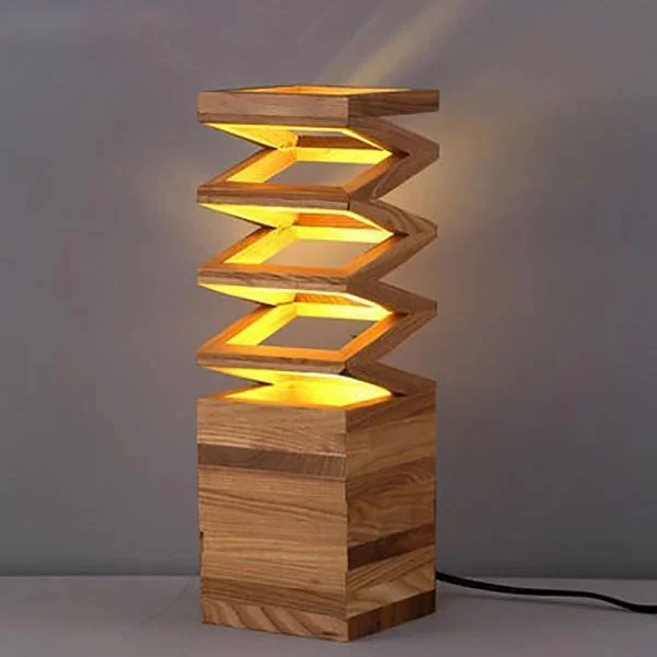 ！@Handcrafted Solid Wood Spiral Table Lamp-Modern Artistic Wood Carving Lighting Ornament 100cm Tall for Home Desktop Decor