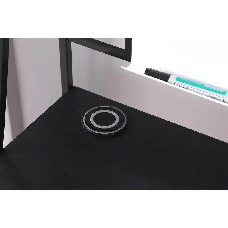 مكتب كتابة باللونين الأسود والمعدني مع منافذ USB وحلول تخزين للمكتب المنزلي