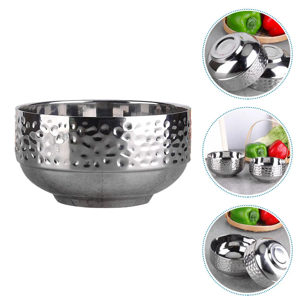 

Hammered Stainless Steel Rice Bowl For Soup Noodles Home Restaurant Kitchen Tableware Creative Mixed Grain Bowl