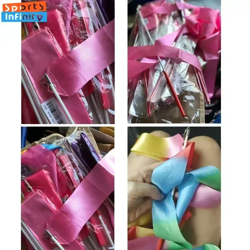 2m 4m Colorful Gym Dance Ribbon Rhythmic Gymnastics Ribbon for Girl  Ballet Streamer Twirling Rod Rainbow Stick Sports Training