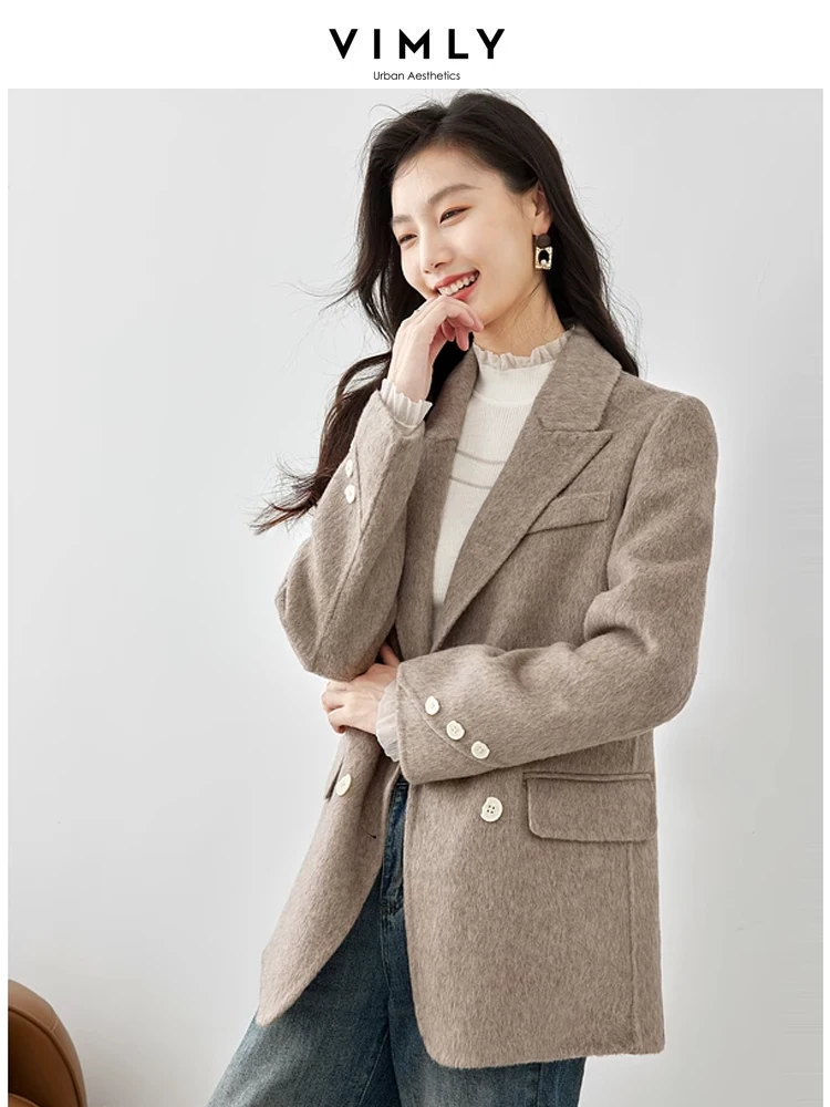 Vimly Wool Blend Tailored Blazer Coats 2023 Winter Thick Warm Elegant Straight Double Breasted Office Lady Overcoat Female 50688