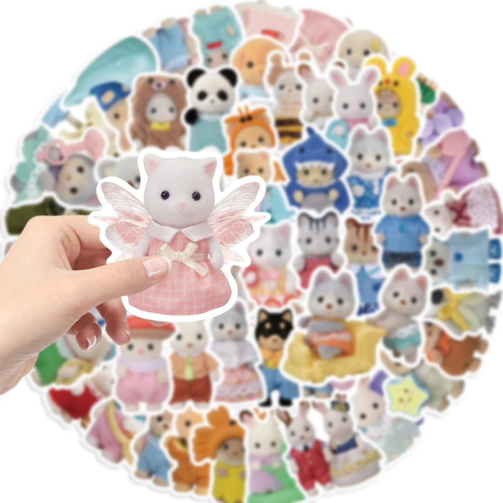 55PCS Calico Critters Stickers Children\'s Cartoon Doll Decals DIY  Notebook Luggage Laptop Notebook Decoration Sticker Toy﻿