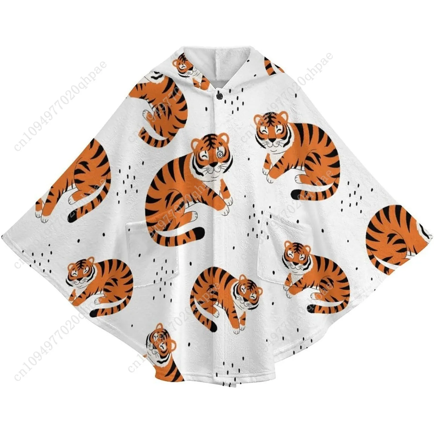 Comodo maglione coperta in flanella, felpa con cappuccio oversize con motivo tigre carino con tasche per bambini e adolescenti
