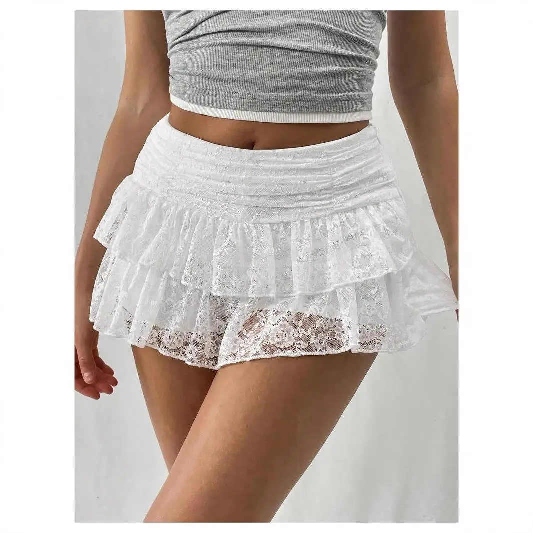 

Multi-Layer Cake Staing ort Skirt Lace Design Polyester Fiber Pure Color Spring/Summer Season Women's Faion f Skirt