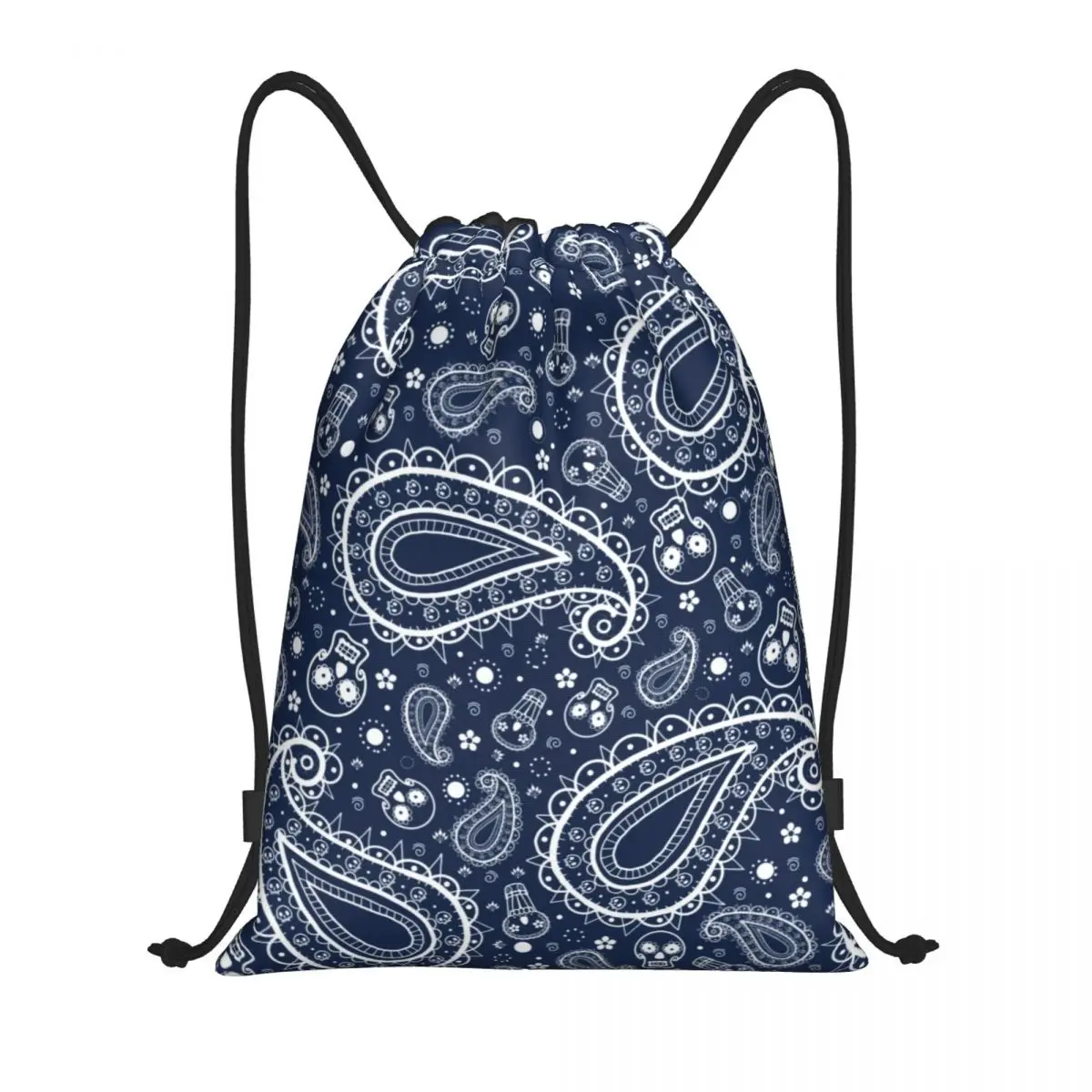 Skull Paisley Floral Art Drawstring Backpack Women Men Sport Gym Sackpack Portable Bohemian Boho Pattern Training Bag Sack