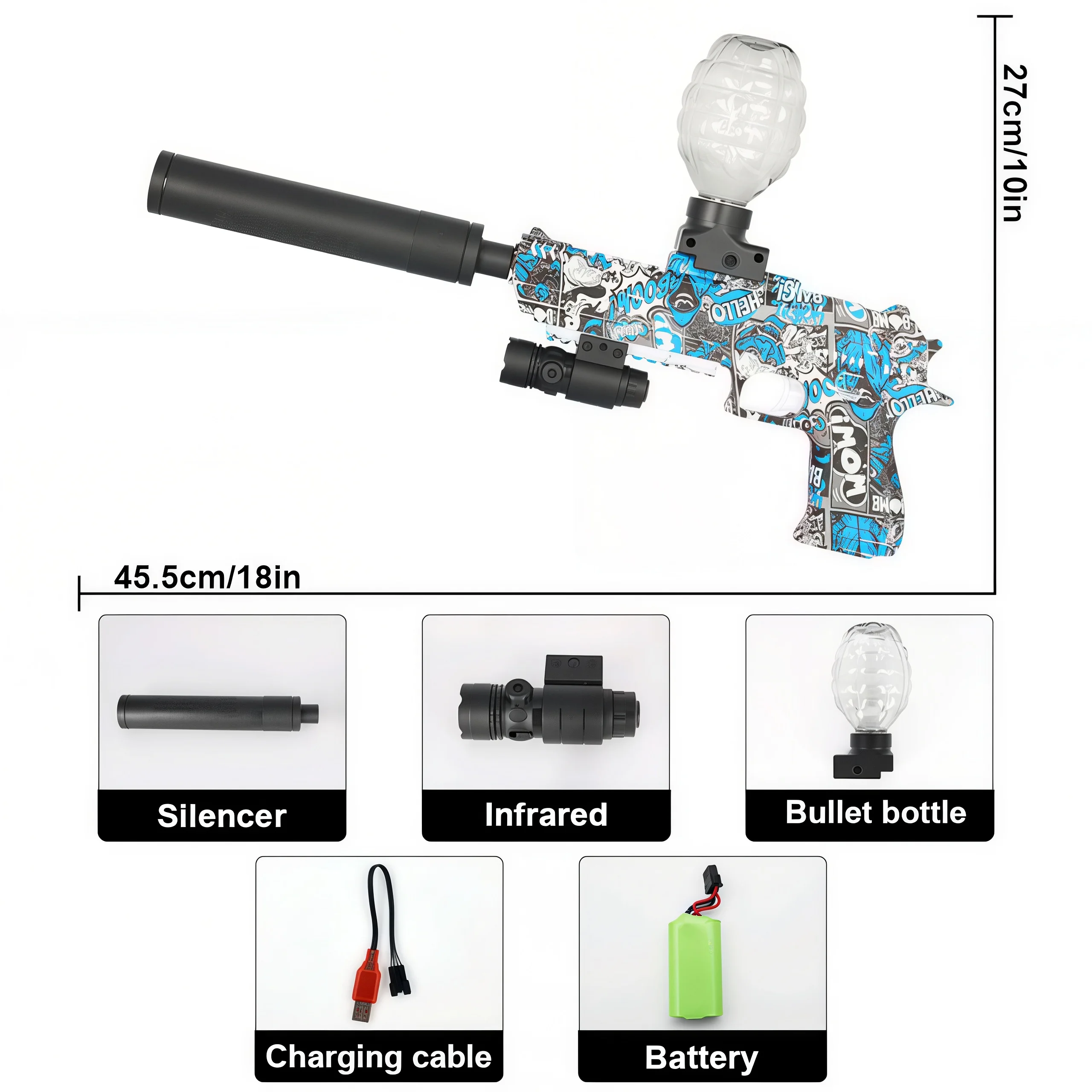 Elektrischer Gel-Ball-Blaster, 18-Zoll-Pistole, automatischer kontinuierlicher Start, Splatrball-Pistole, Outdoor-Aktivitäten, Schießspiele für den Hinterhof