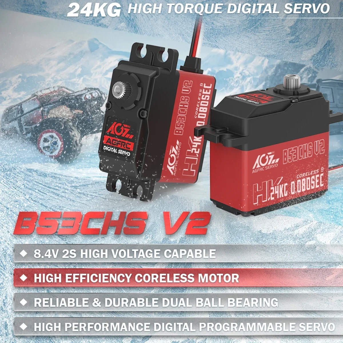 AGFRC B53CHS V2 Super Speed HV 0.08Sec 24KG Digital Coreless Steering Servo For 1/12 1/10 High Speed RC Vehicle Car Truck Plane