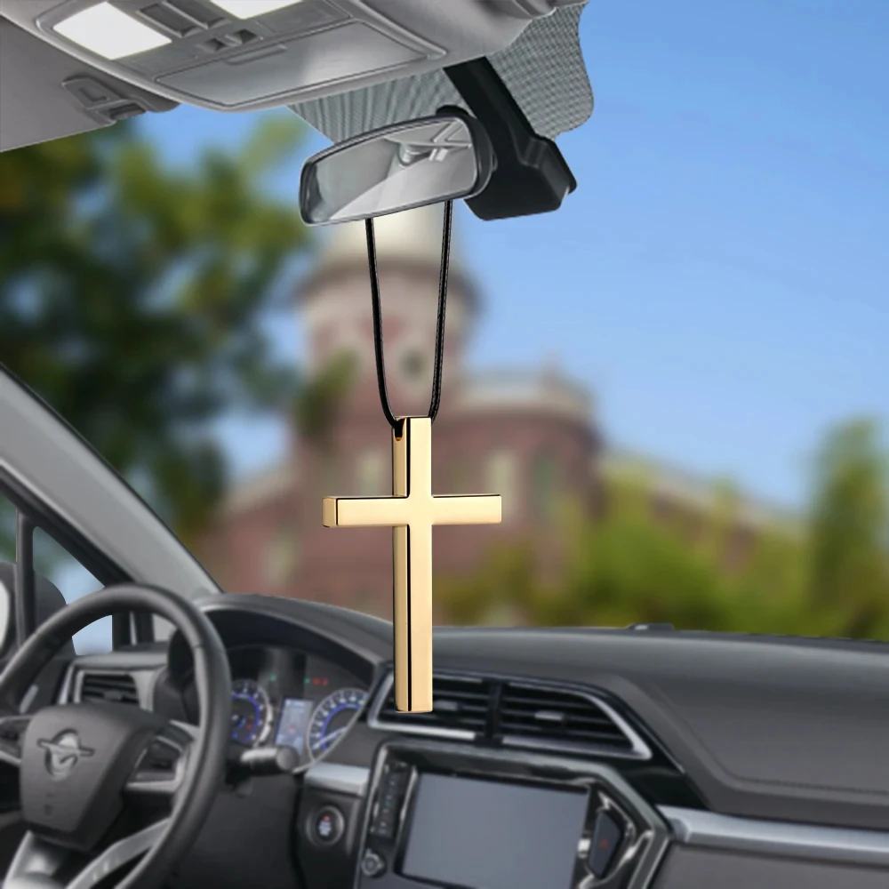 Car Pendant Interior Metal Cross Jesus Christian Religious Rearview Mirror Ornament Hanging Dangle Charm Car Styling Automobiles