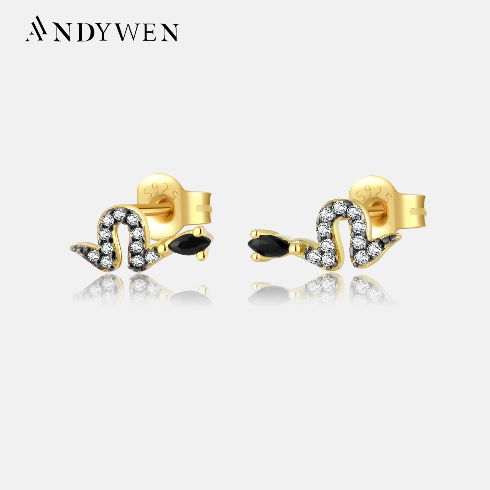 

ANDYWEN 2022 925 Sterling Silver Gold Black Snake Crystal Luxury Jewelry 2023 Piercing Pendiente Luxury Fine Jewels Fashion