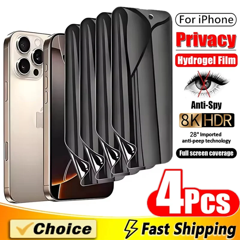 

4Pcs Anti-Spy Hydrogel Film For iPhone 16 13 12 11 14 15 Pro Max Plus Privacy Screen Protector For iPhone 17 PRO XR XS No Glass
