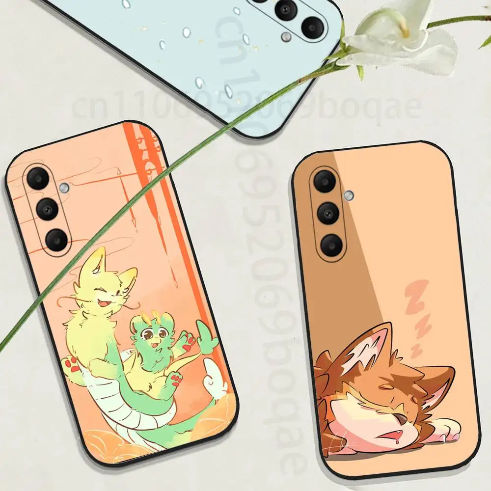 Cute Cartoon Chinese Mythical Creatures Phone Case For Samsung GalaxyA73,23,53,33,24,72,22,52,32,54,A34 Soft Black Shell