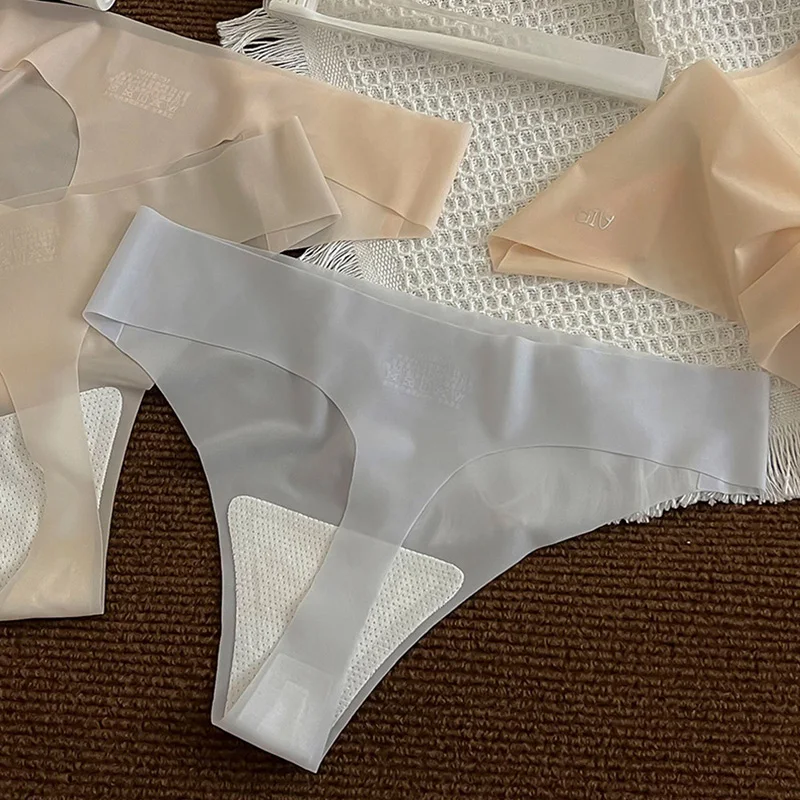 Women's Thong Ultra-Thin Women's Transparent Low-Rise Sexy Seamless Solid Color T-Pants Quick-Drying Lingerie Underwear Female