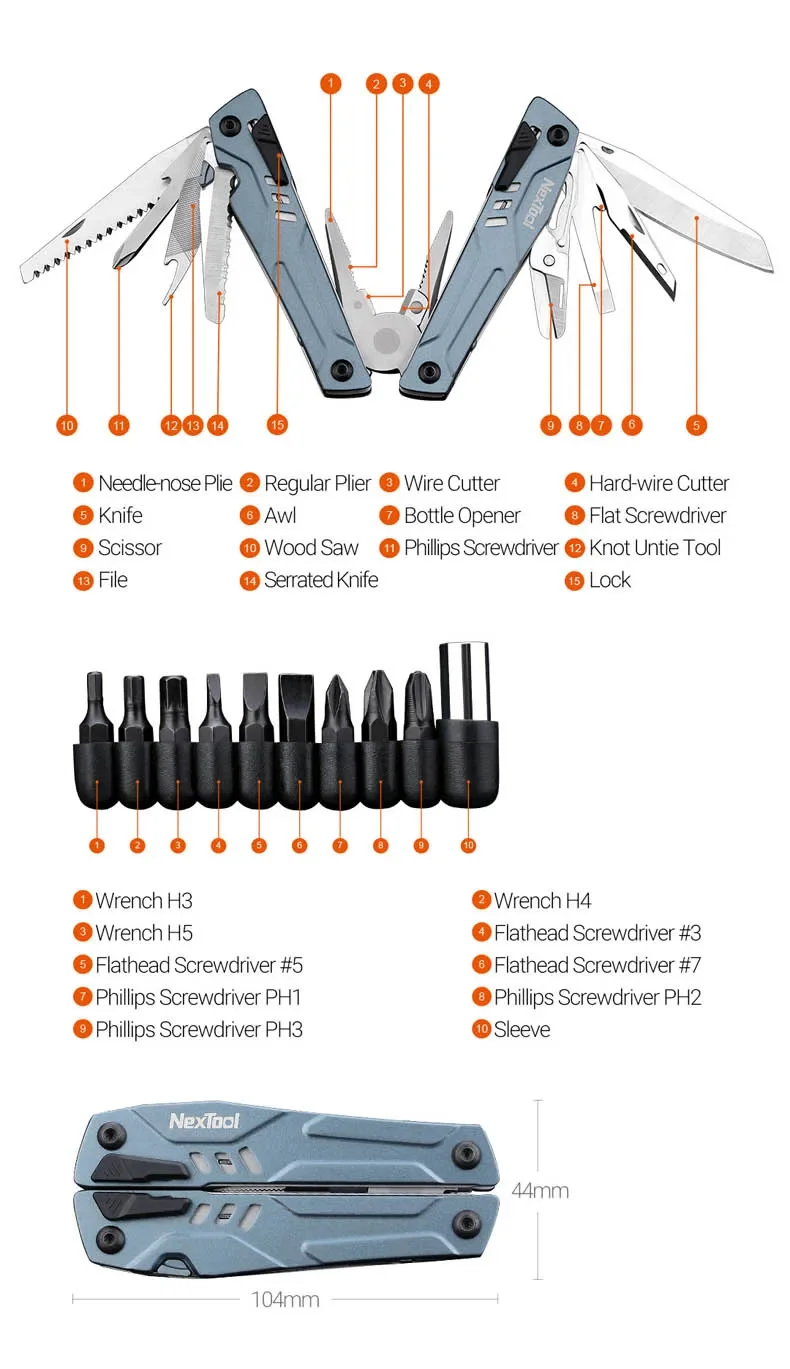 Nextool sailor pro multi tool zange 14 in 1 tragbare klapp taschen messer schere schrauben dreher outdoor edc multi tools – Detail 14