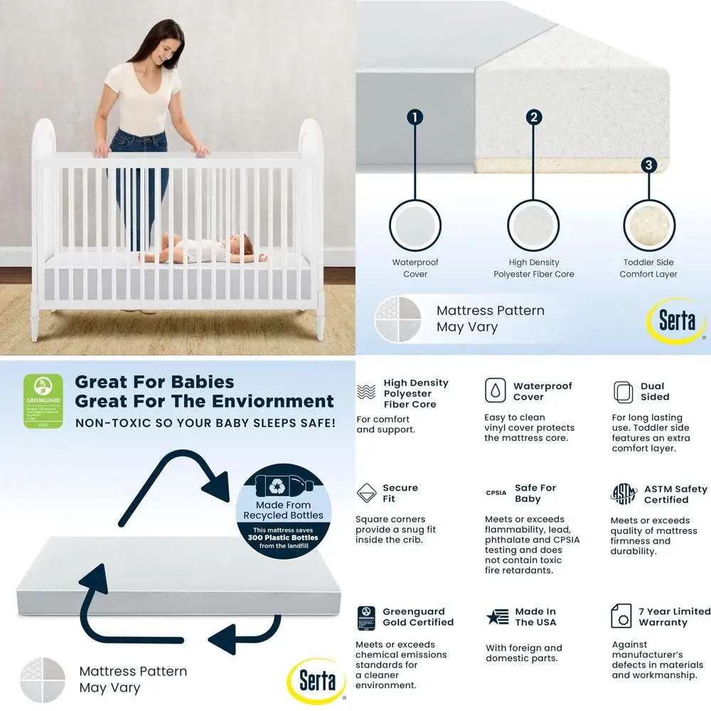 

USA-Made Dual-Sided Crib & Toddler Mattress, Breathable Core, Waterproof, 7-Year Warranty, GREENGUARD Gold