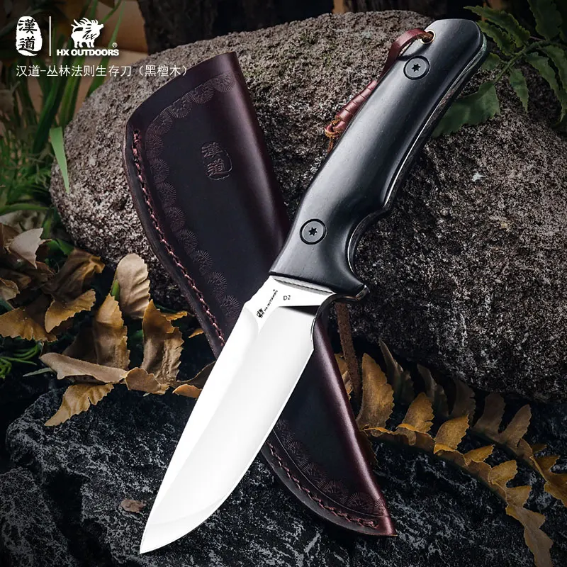 Outdoors d2 Faca de Caça Facas de Acampamento de Urso Facas Retas Ferramenta de Pesca com Bainha de Couro Dropshipping hx