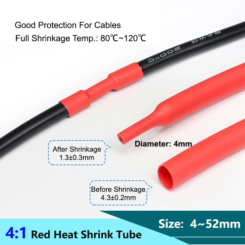 1/2/5/10/25M Red 4:1 Heat Shrink Tube With Glue Dual Wall Thermoresistant Tube DIY Cable Connection Wrap Heat Shrinkable Tubing