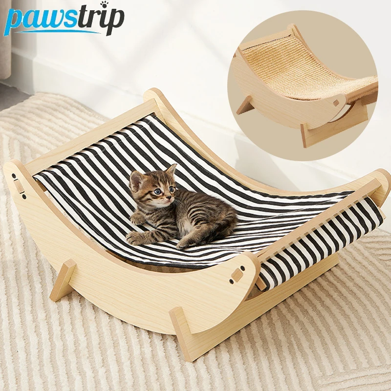 

Wooden Cat Bed Removable Cats Rocking Chair Cat Hammocks Pet Furniture for Cats Sleeping Cat Accessories All Seasons