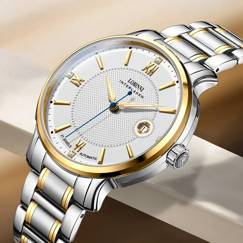 

LOBINNI 316L Stainless Steel 5 Bar Water-resistant Automatic Movement Self-winding Men's Mechanical Wrist Watches 42mm