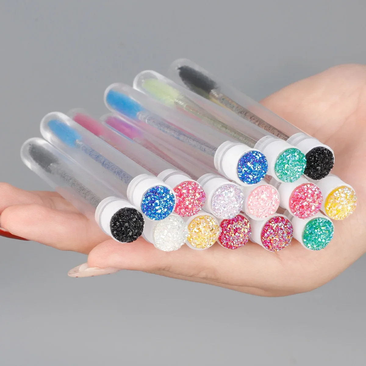 10pcs of disposable test tube with crystal rod eyelash brush with diamonds Multi-color optional portable test tube cylinder